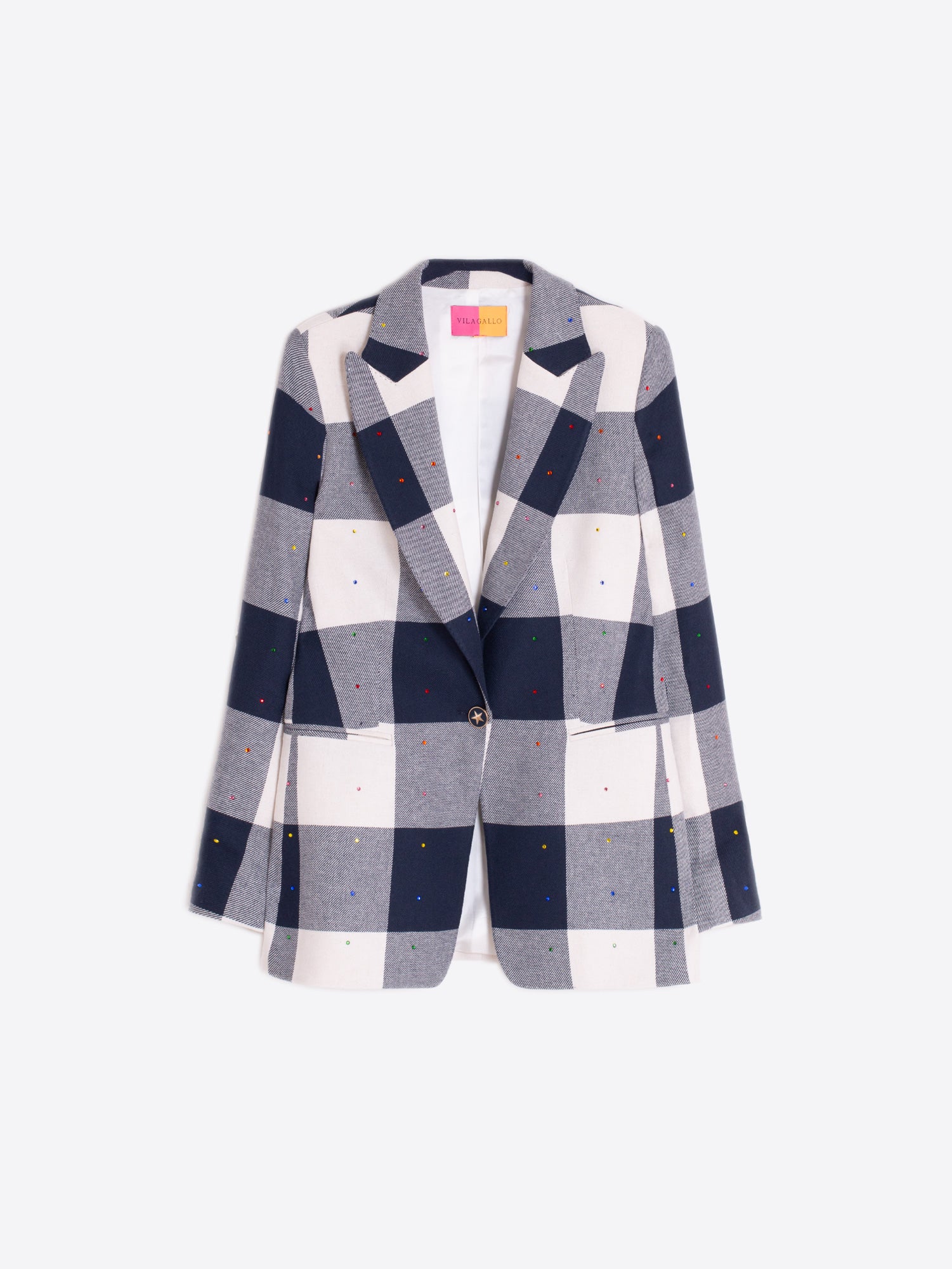 CHAQUETA CUADROS MARINO Y GRIS DETALLES DE COLOR
