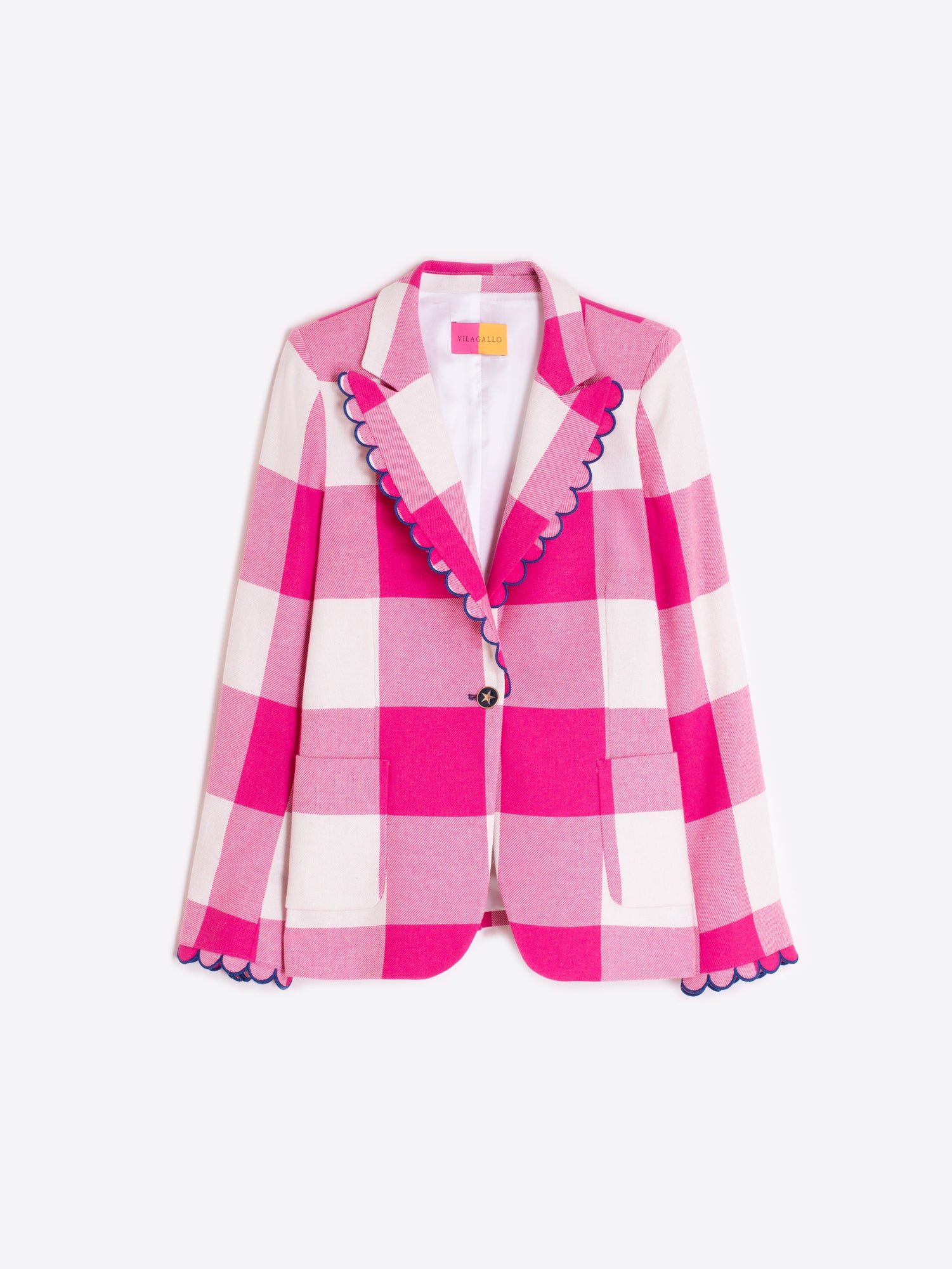 CHAQUETA CUADROS ROSA RIBETE ONDULADO