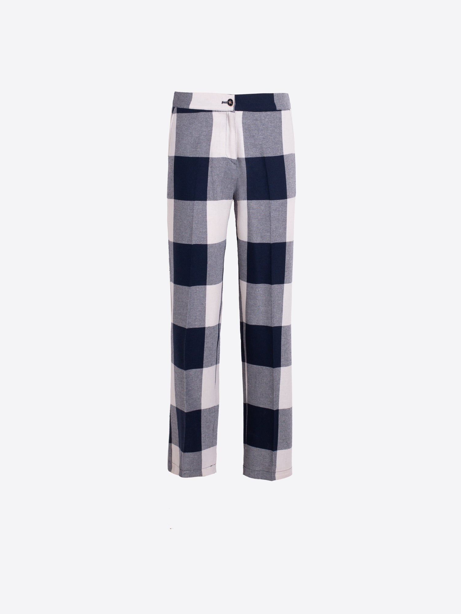 PANTALÓN RECTO CUADROS AZUL MARINO Y CRUDO