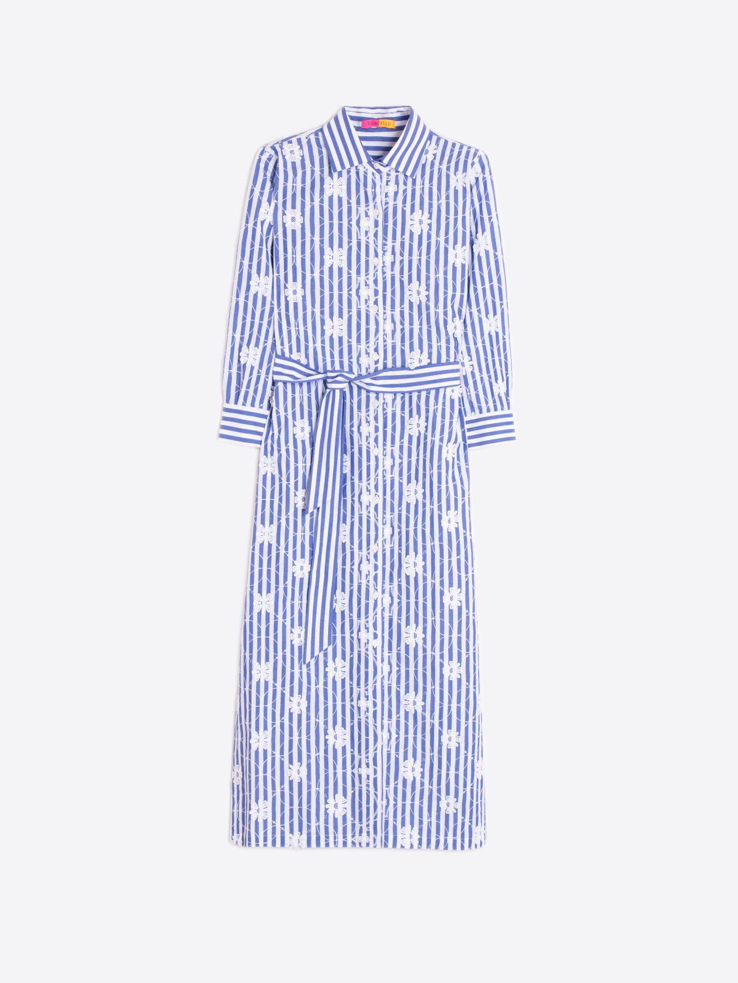 VESTIDO CAMISERO RAYAS AZUL Y FLORAL BLANCO