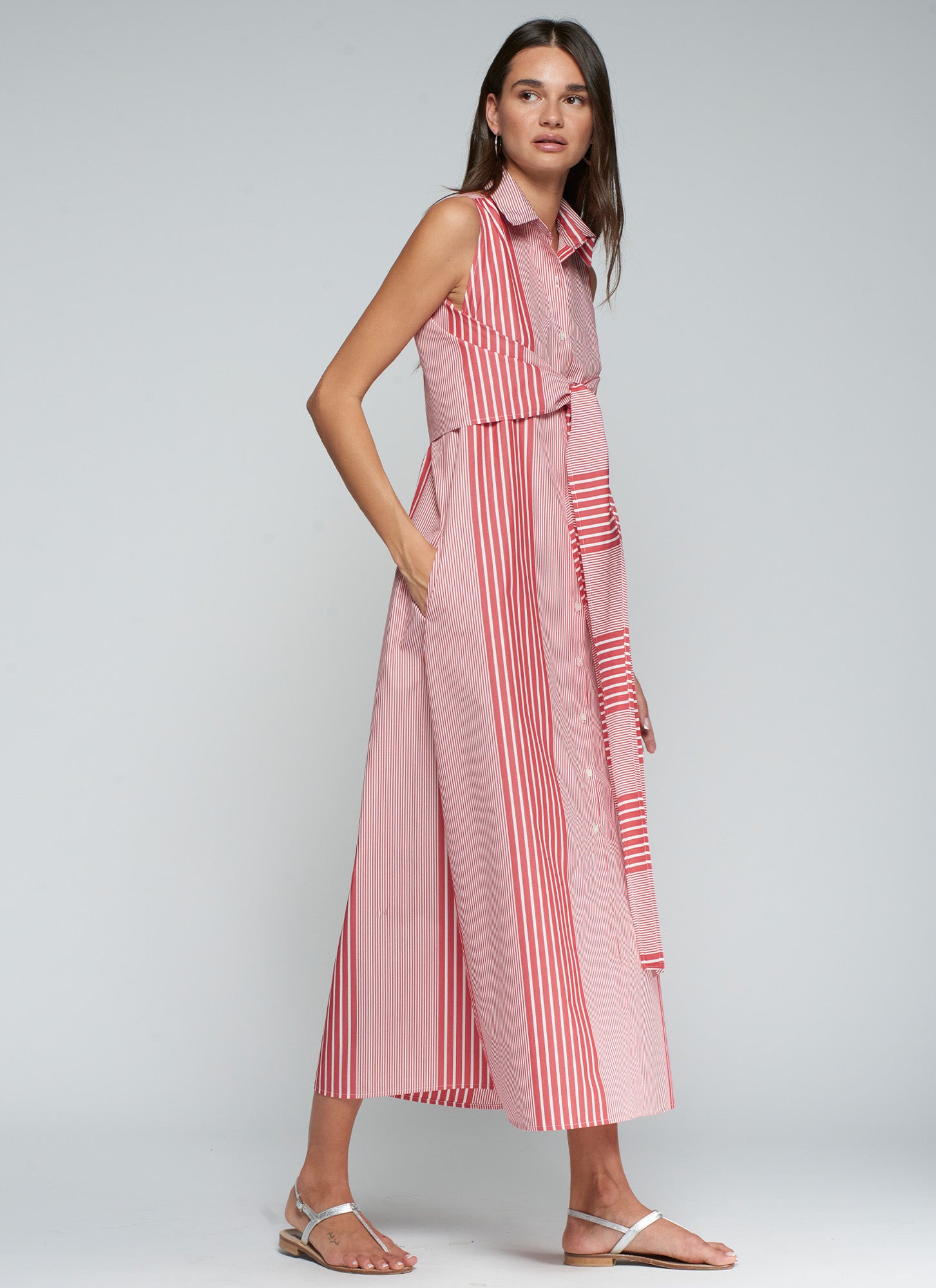 VESTIDO CAMISERO RAYAS ROJO