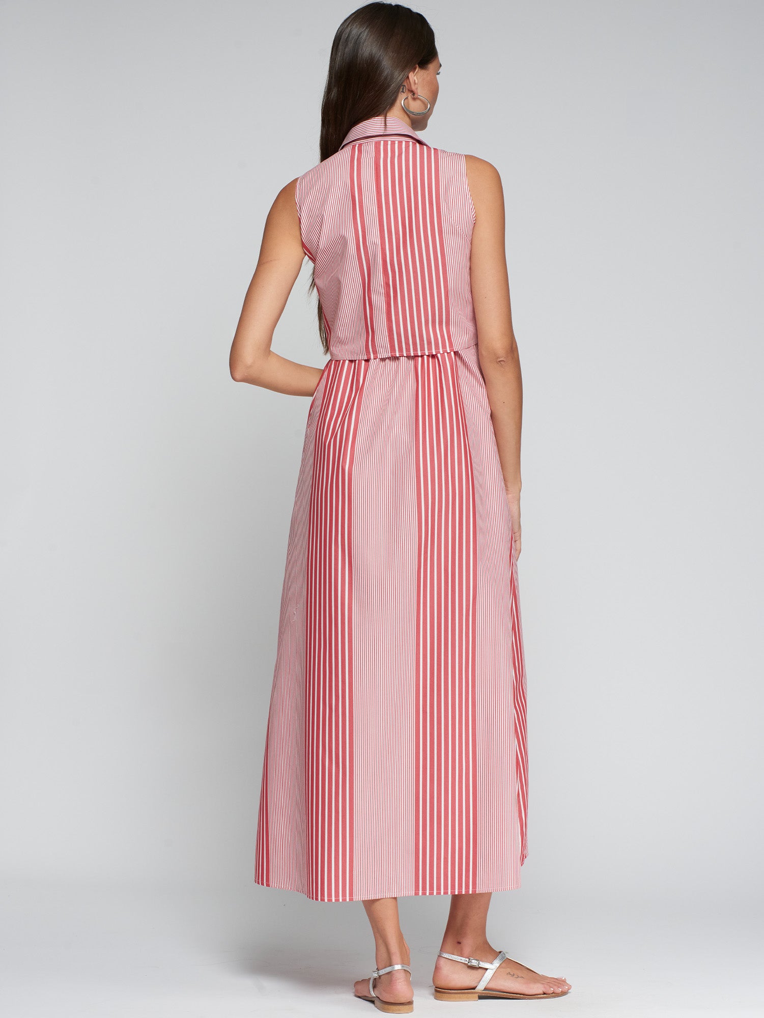 VESTIDO CAMISERO RAYAS ROJO