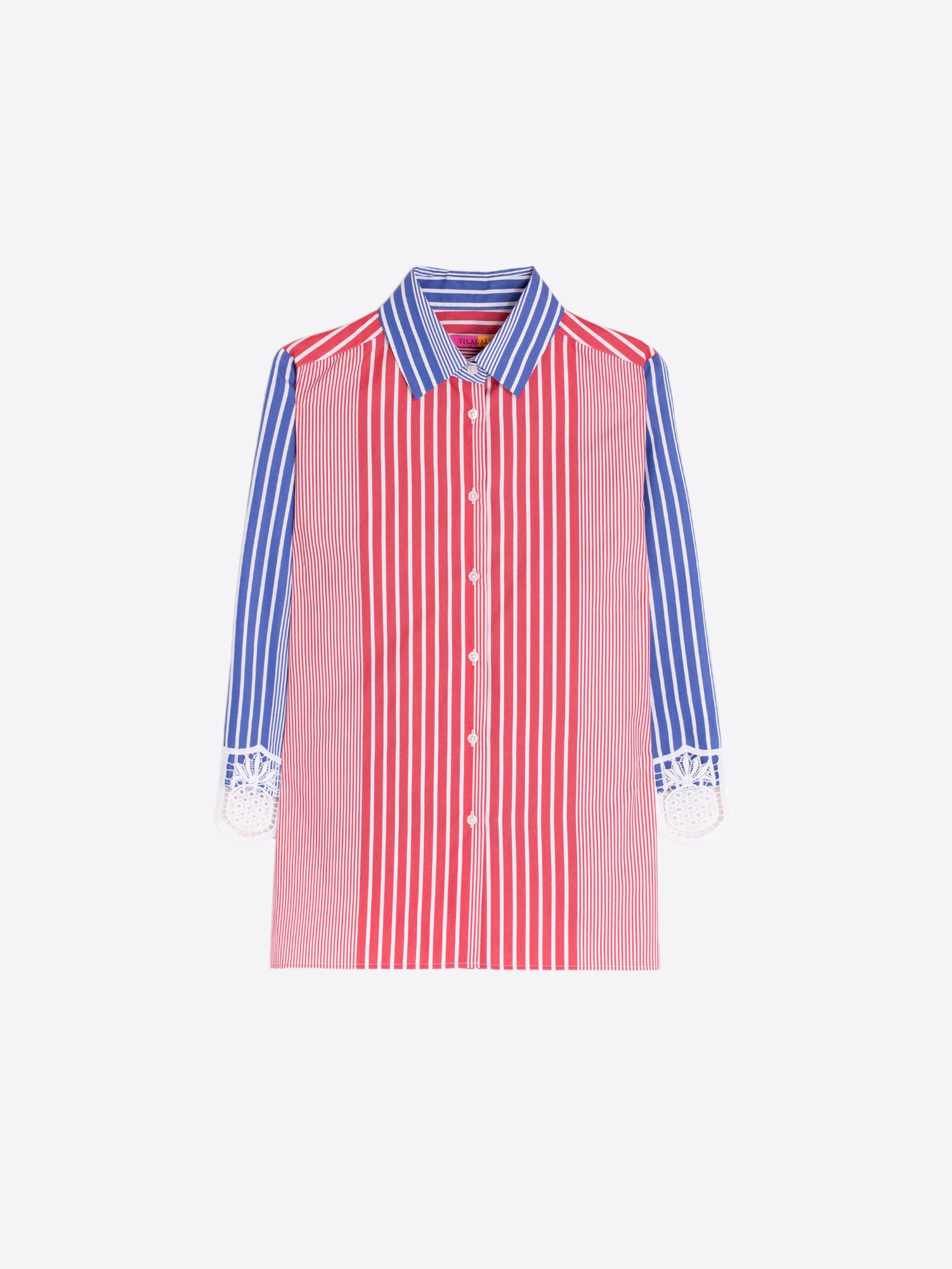 CAMISA RAYAS ROJAS Y AZULES PUÑO ENCAJE