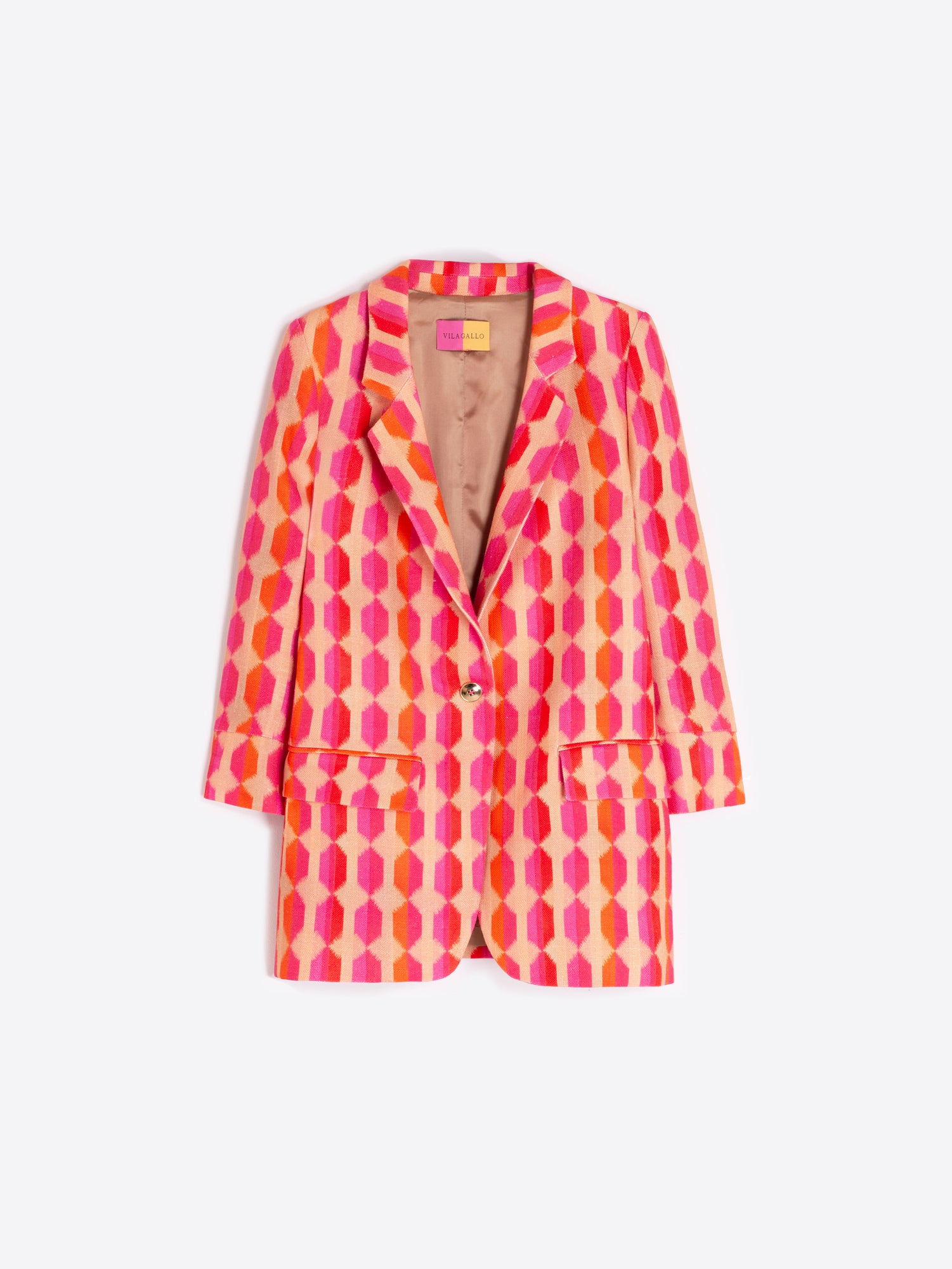 CHAQUETA ESTAMPADO GEOMÉTRICO ROSA Y NARANJA