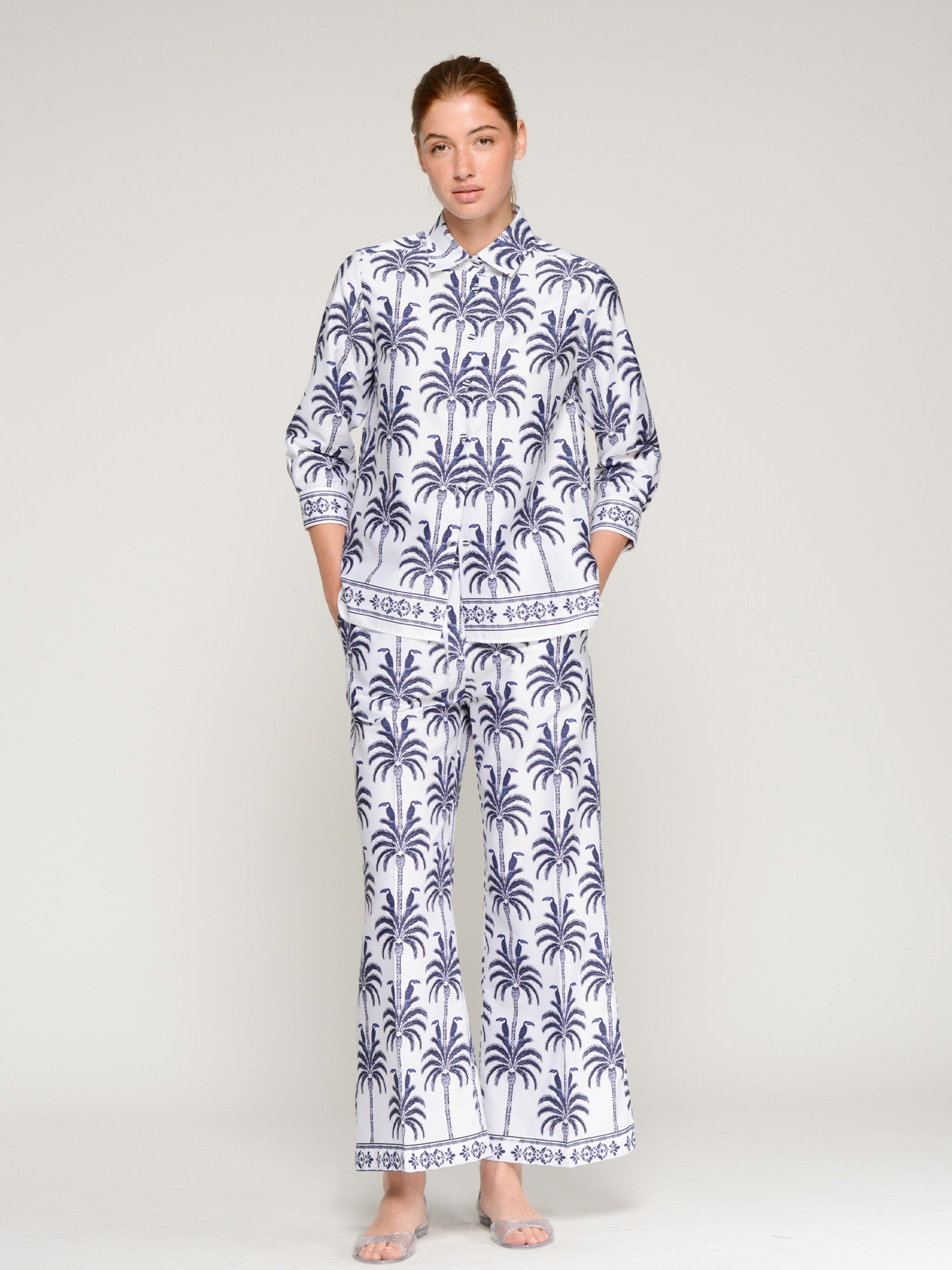 CAMISA ESTAMPADO PALMERAS AZUL