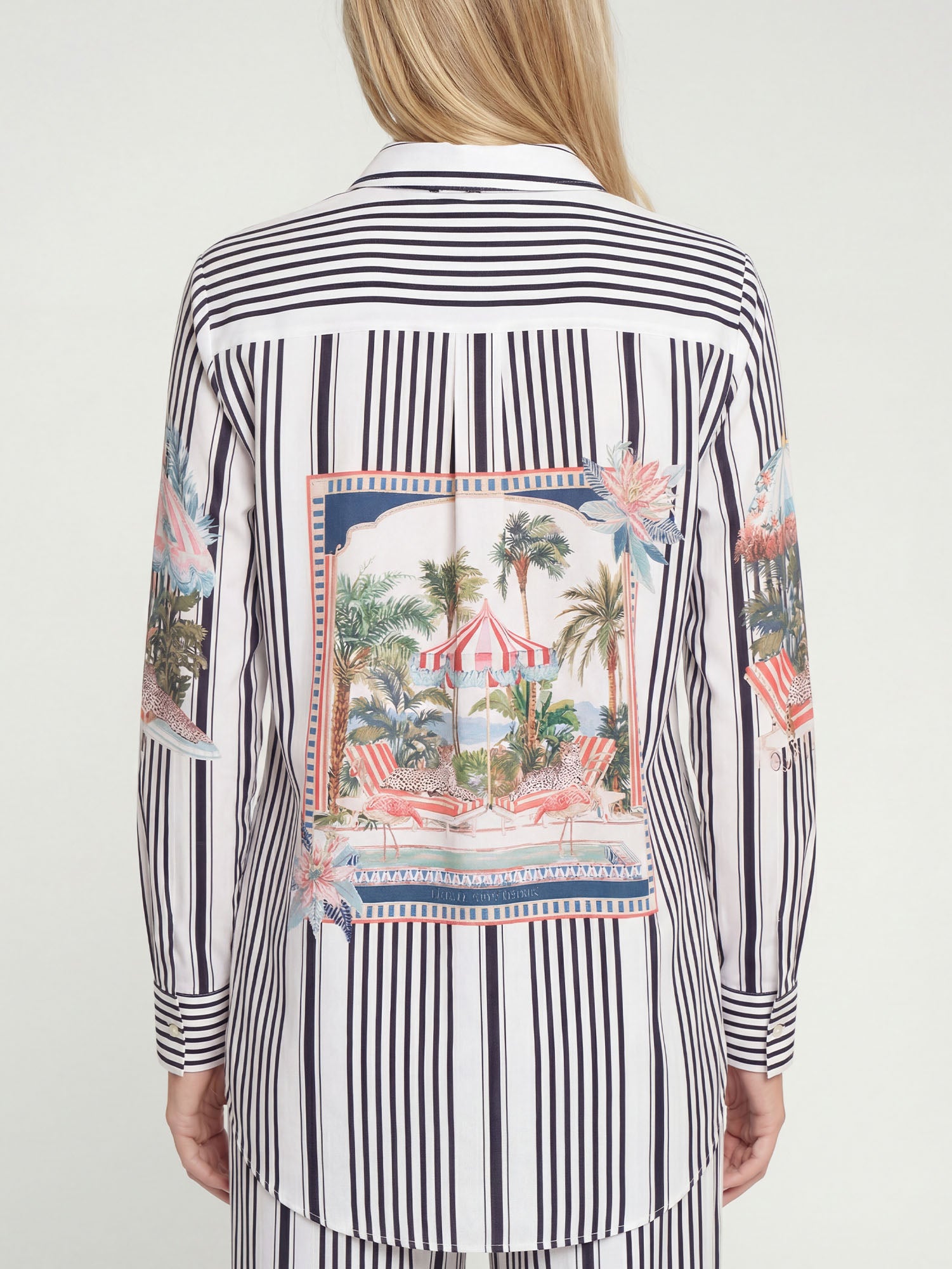 CAMISA RAYAS NEGRO ESTAMPADO SOMBRILLAS