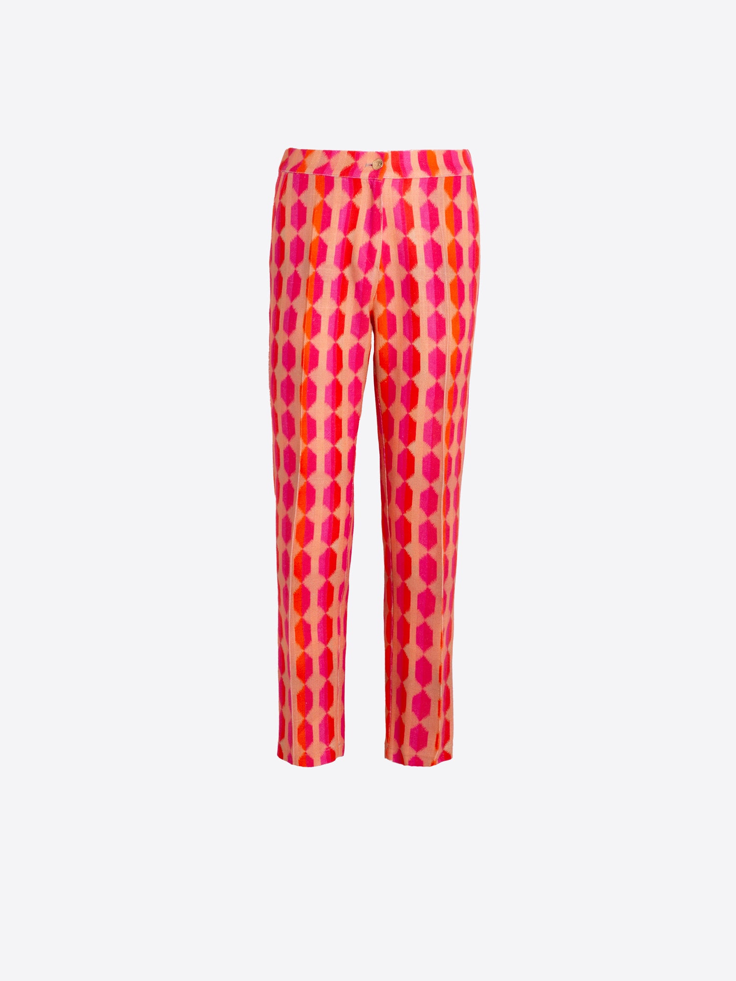 PANTALÓN RECTO ESTAMPADO GEOMÉTRICO ROSA