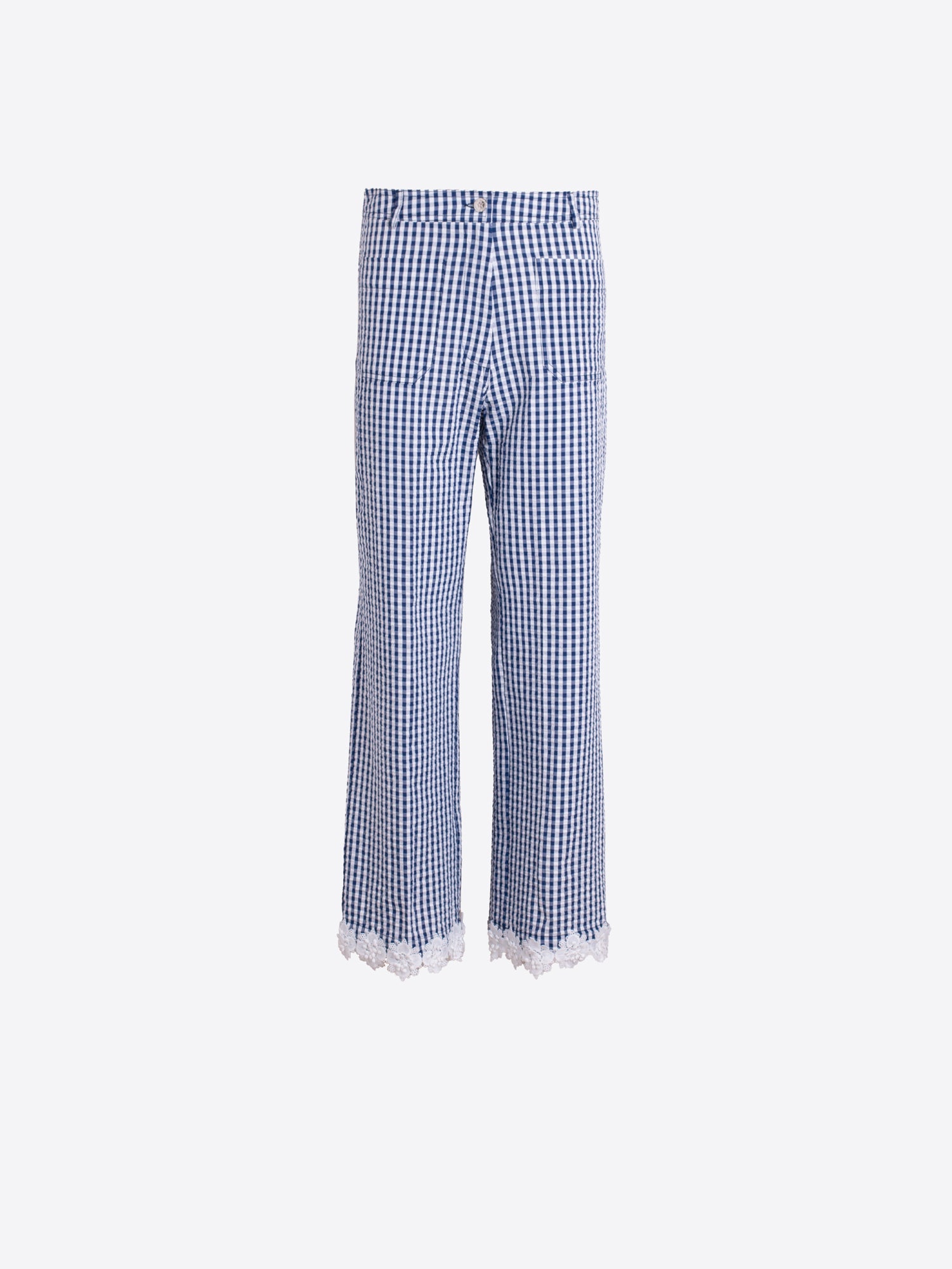 PANTALÓN VICHY AZUL ENCAJE