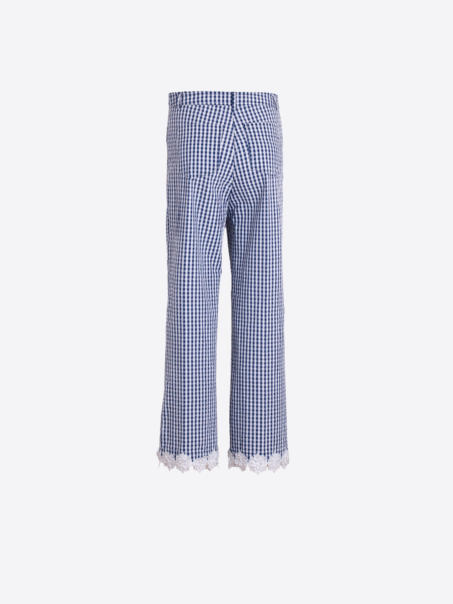 PANTALÓN VICHY AZUL ENCAJE
