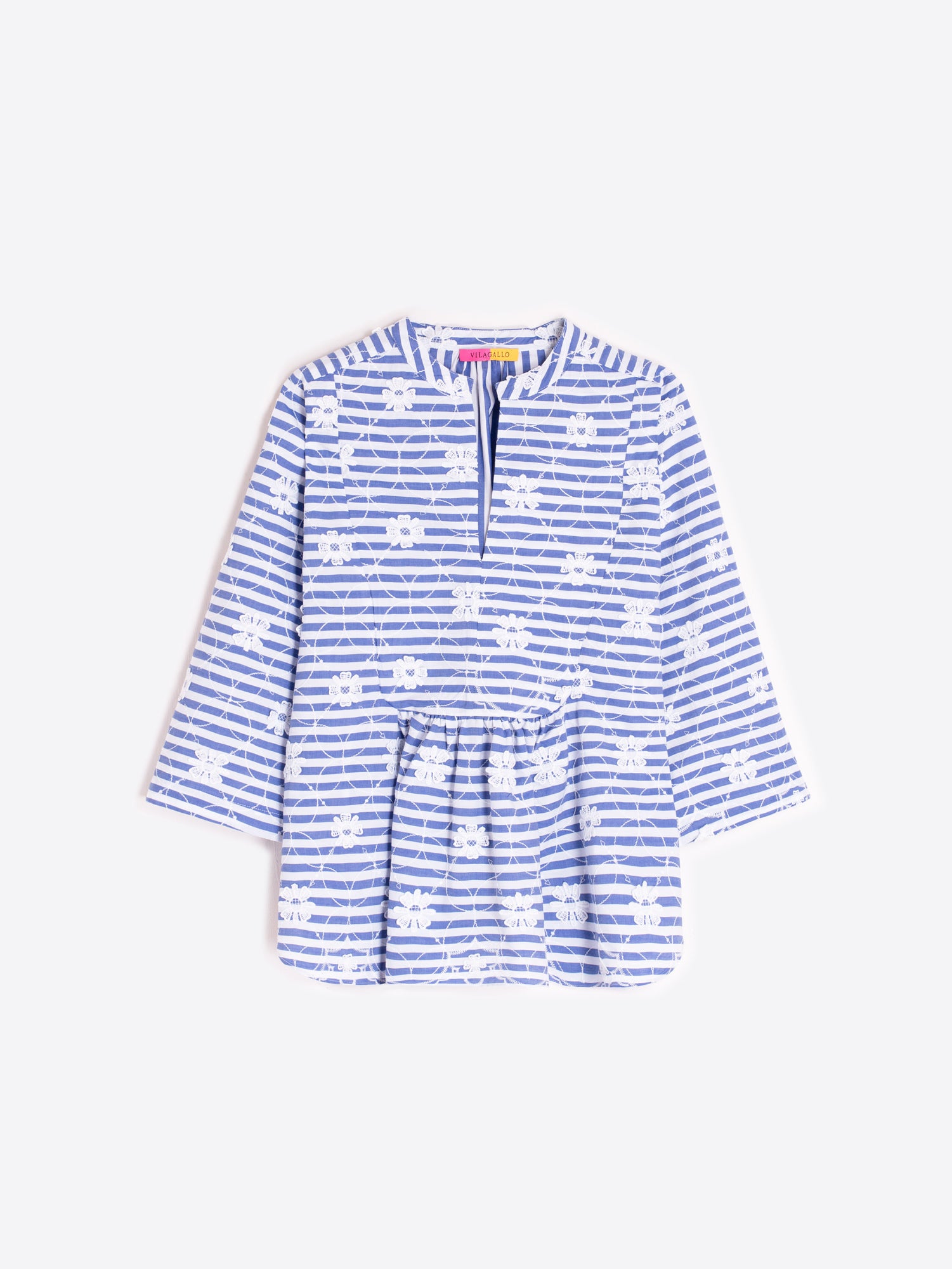 CAMISA RAYAS AZUL BORDADO FLORAL