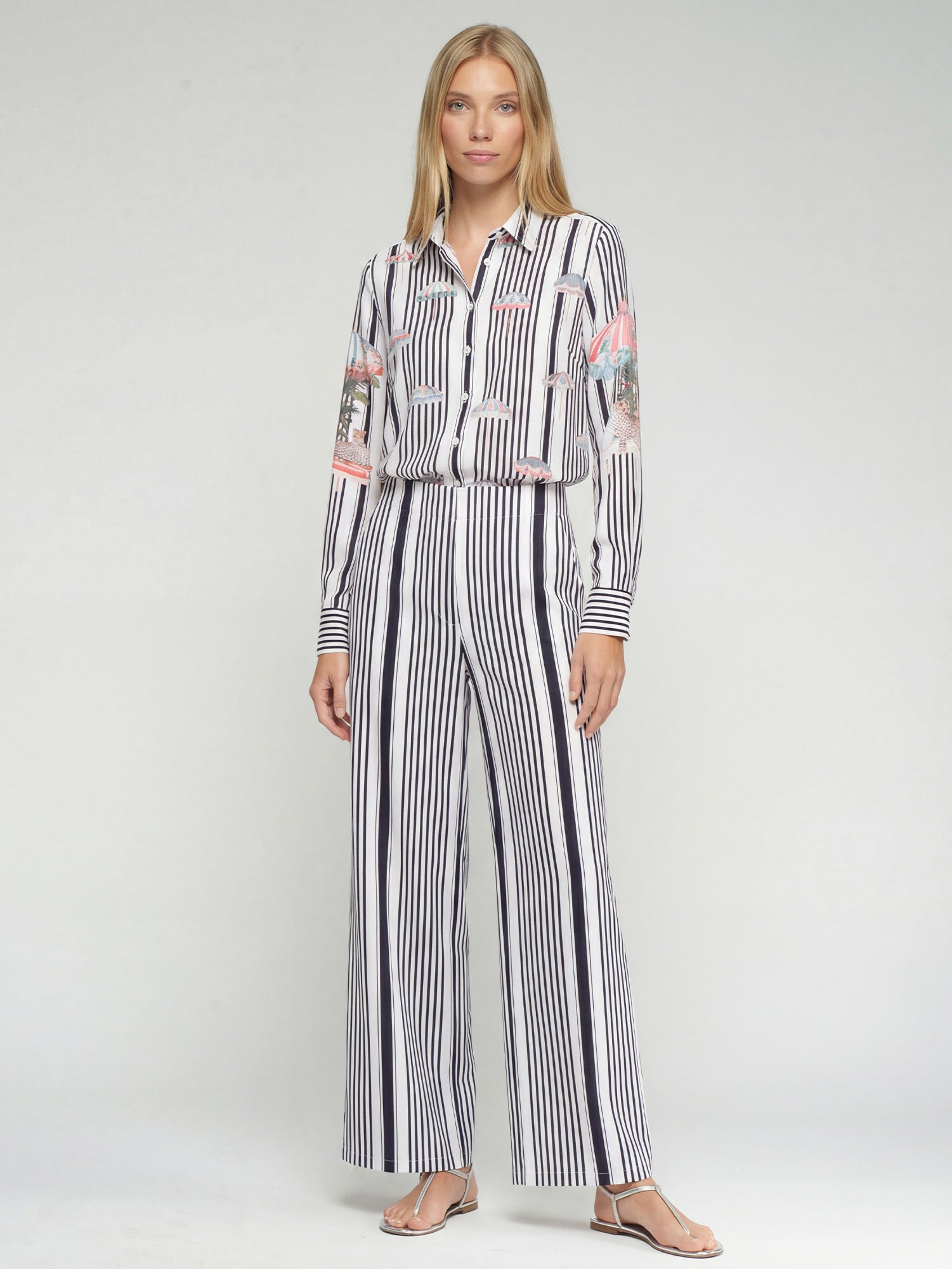 PANTALÓN PALAZZO DE RAYAS PARCHE BORDADO