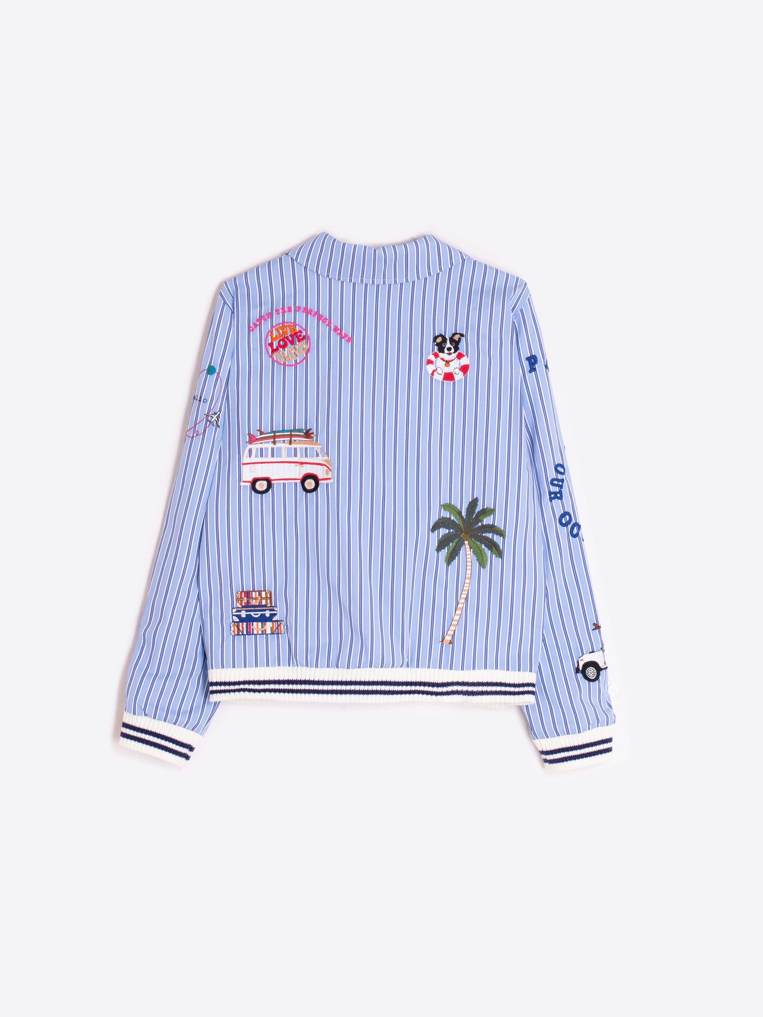 CHAQUETA BOMBER AZUL RAYAS BORDADO SURF