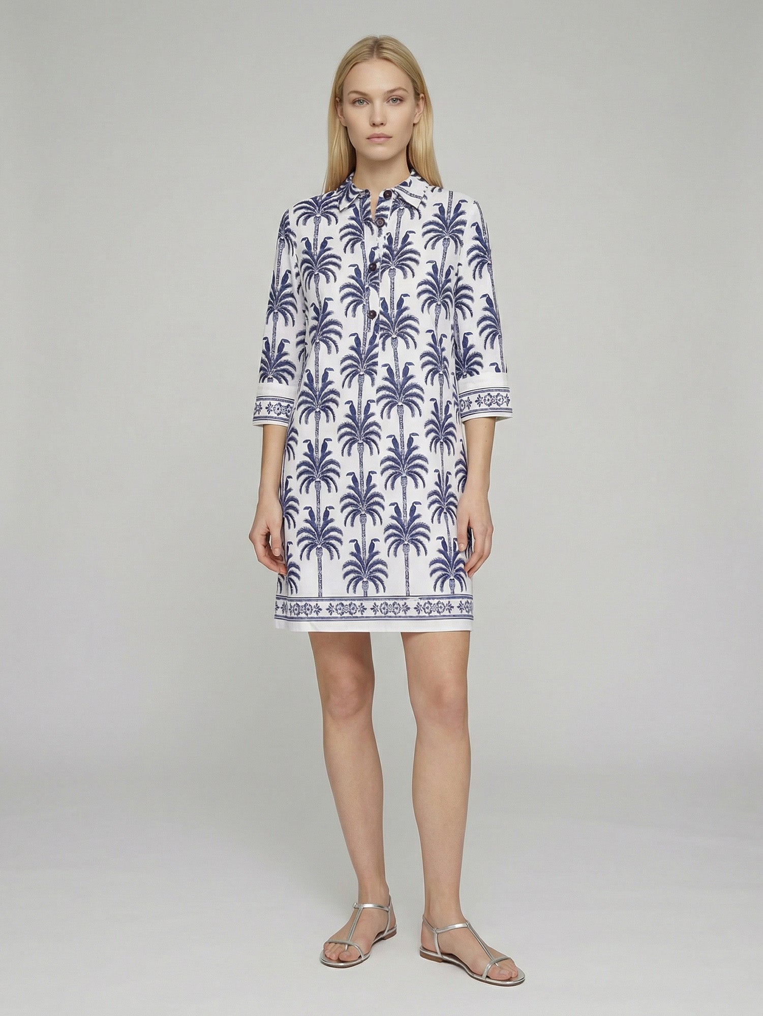 VESTIDO BLANCO TUCANES Y PALMERAS