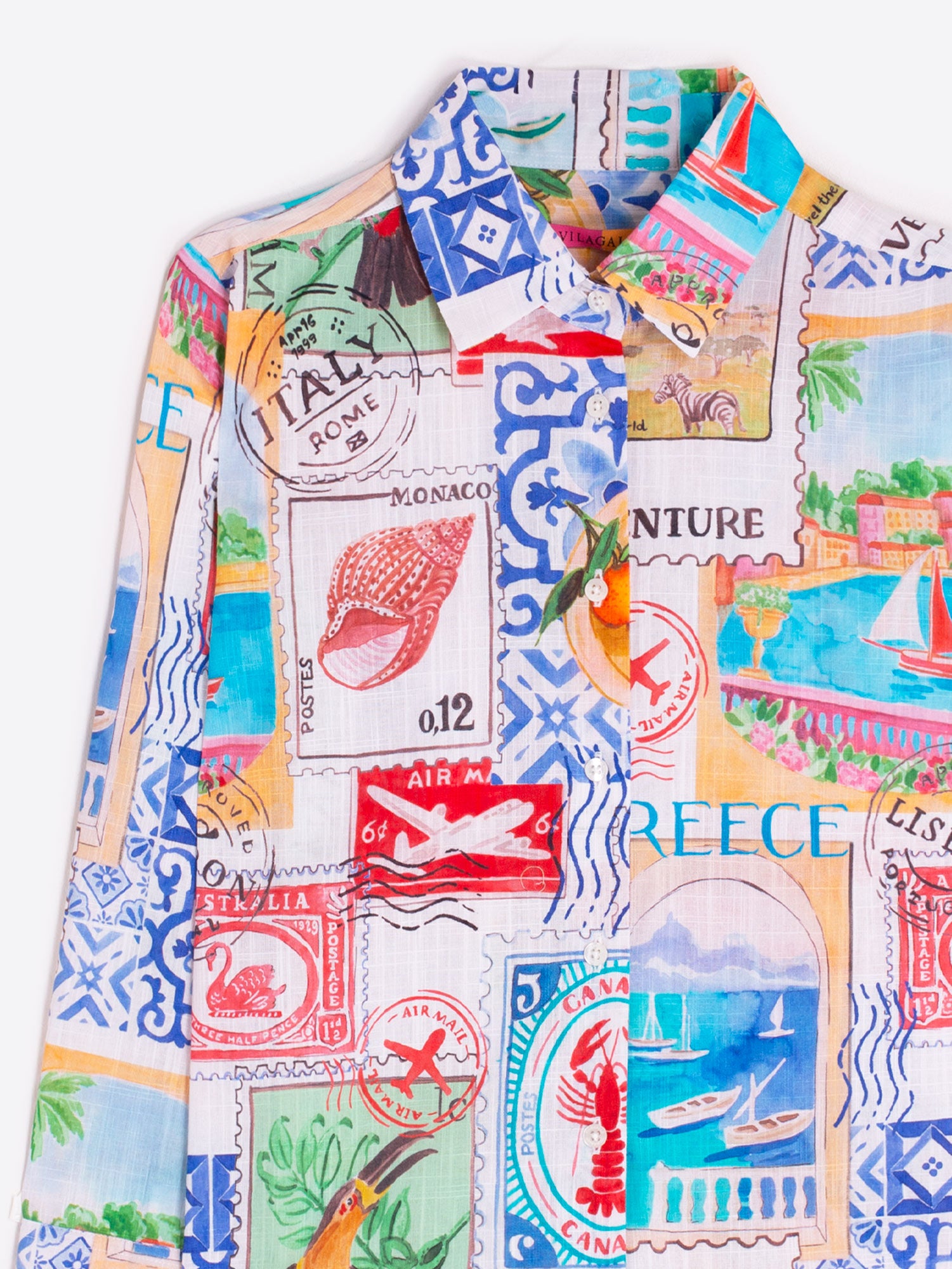 CAMISA ESTAMPADO SELLOS VIAJES