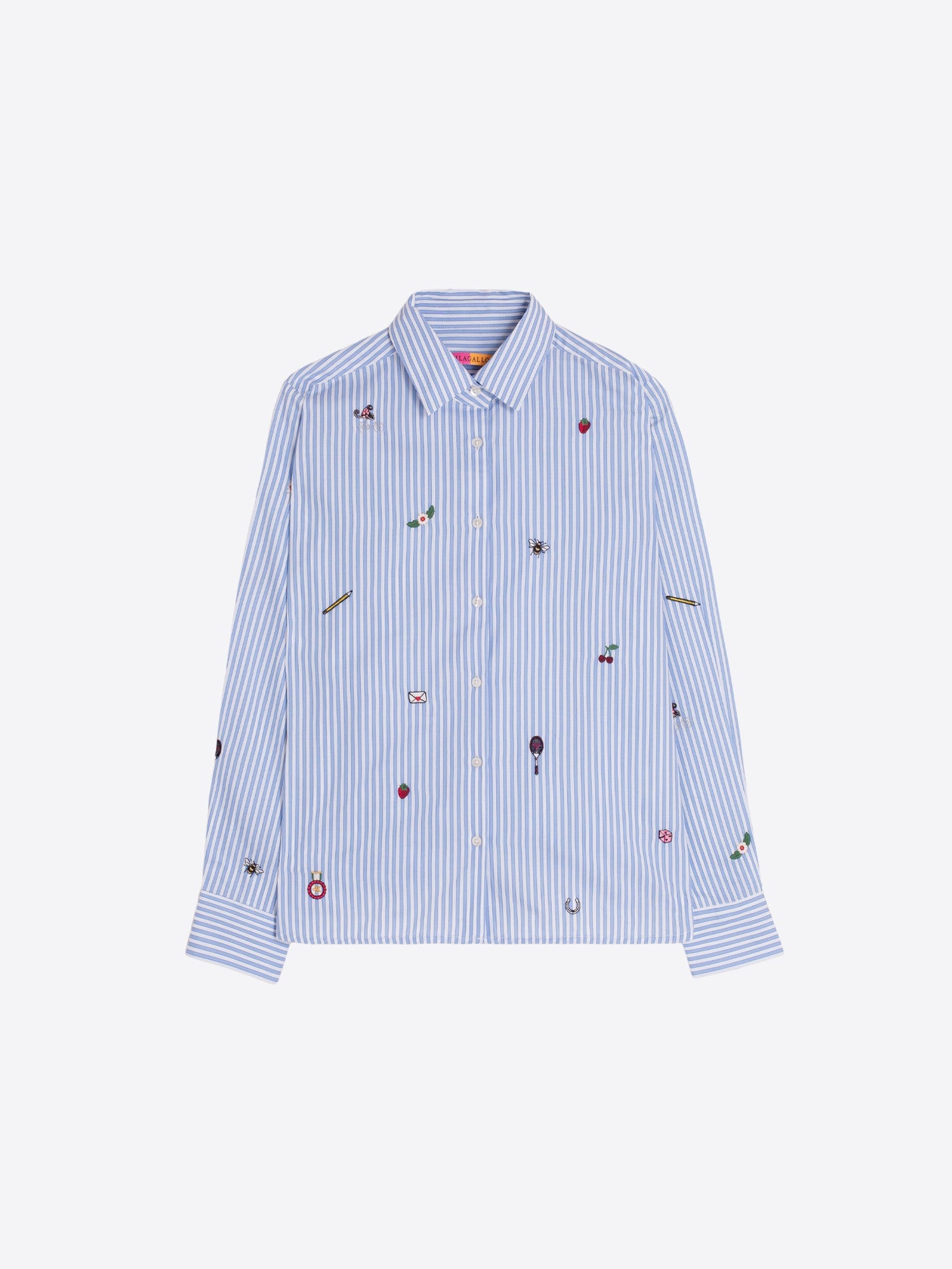 CAMISA AZUL DE RAYAS CON BORDADOS