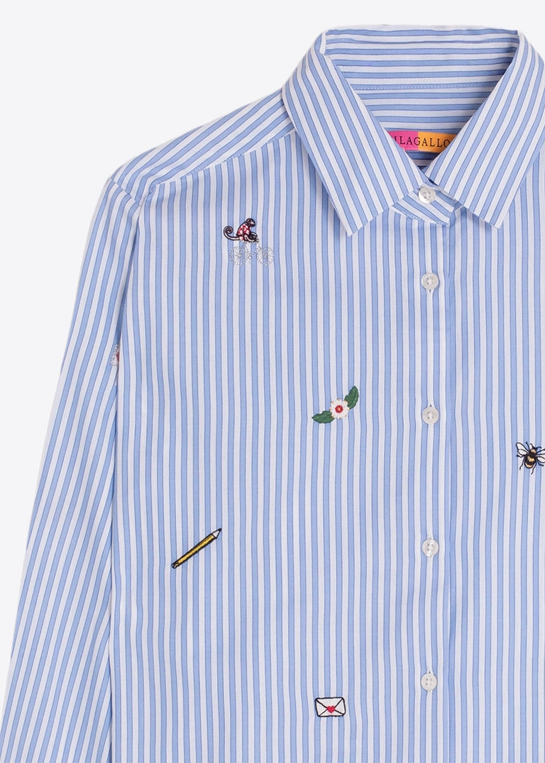 Blue striped shirt with embroidery
