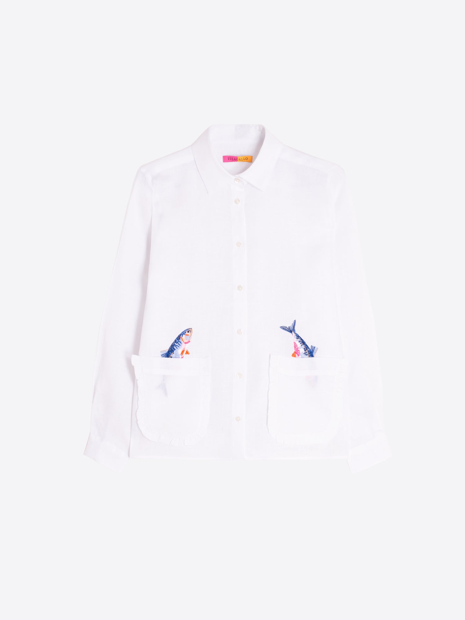 CAMISA BLANCA PECES EN BOLSILLOS