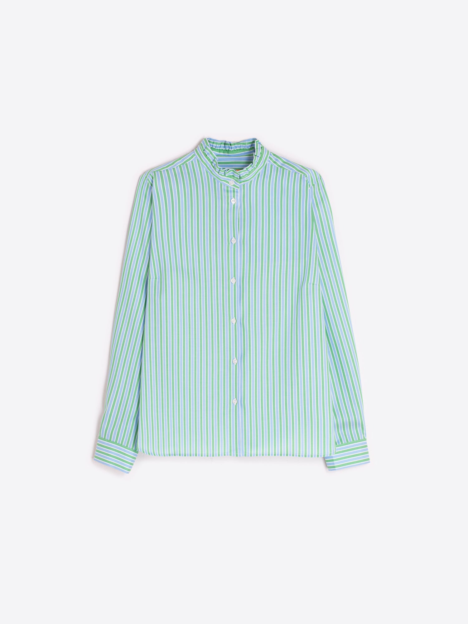 CAMISA RAYAS VERDE Y AZUL CUELLO FRUNCIDO