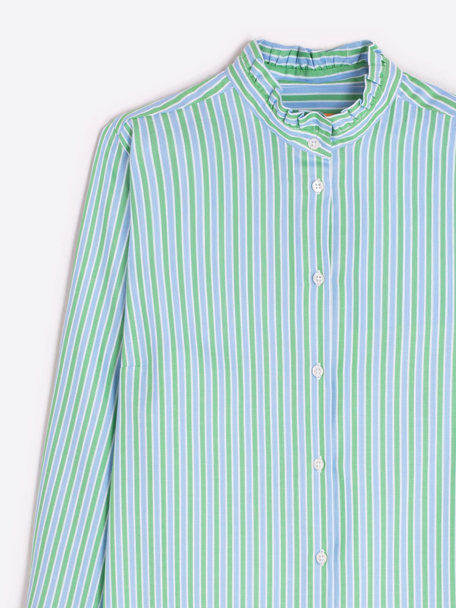 CAMISA RAYAS VERDE Y AZUL CUELLO FRUNCIDO