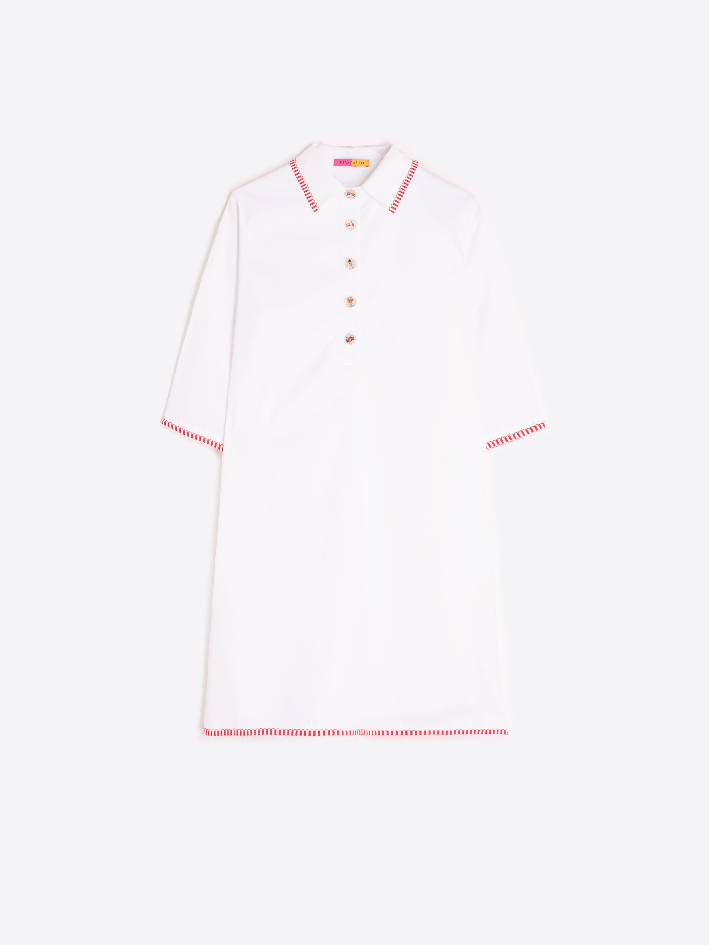 VESTIDO BLANCO RIBETE ROJO